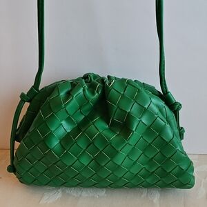 Green Woven Vegan Leather Dumpling Bag
